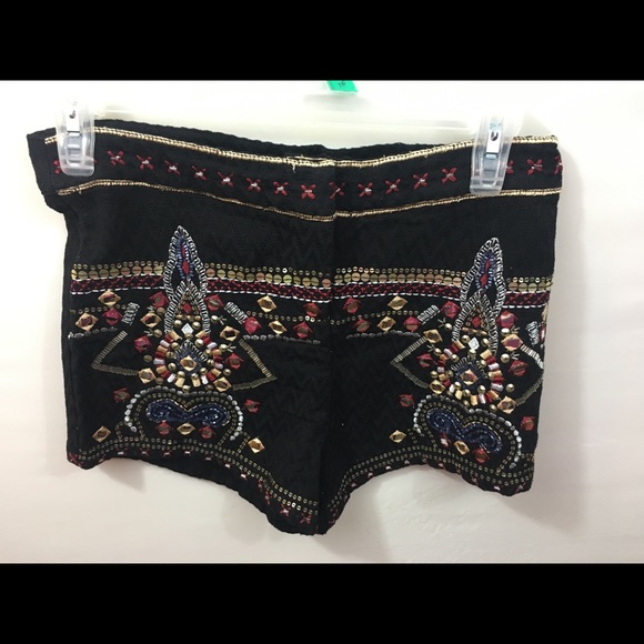 Mango Pants - Mango Size 2 embellished Black Shorts NWT